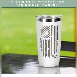 Golfer Tumbler with American Flag Design 20 oz Stainless Steel w/Straw